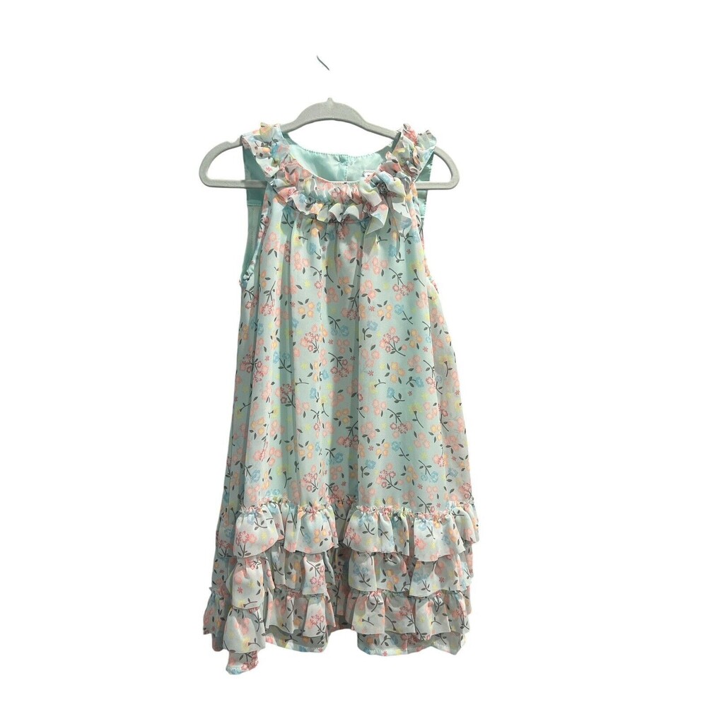 blueberi boulevard Girls Pastel Floral Ruffle Trim Swing Dress Size 5